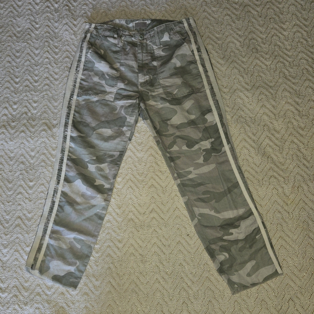 MOTHER Camo Ankle Pants with Side Stripes - Green Gray